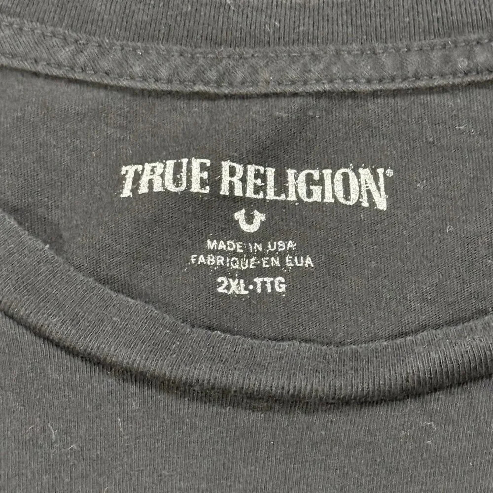 True Religion Mens Size XXL Black Skull Graphic Short Sleeve T-shirt USA